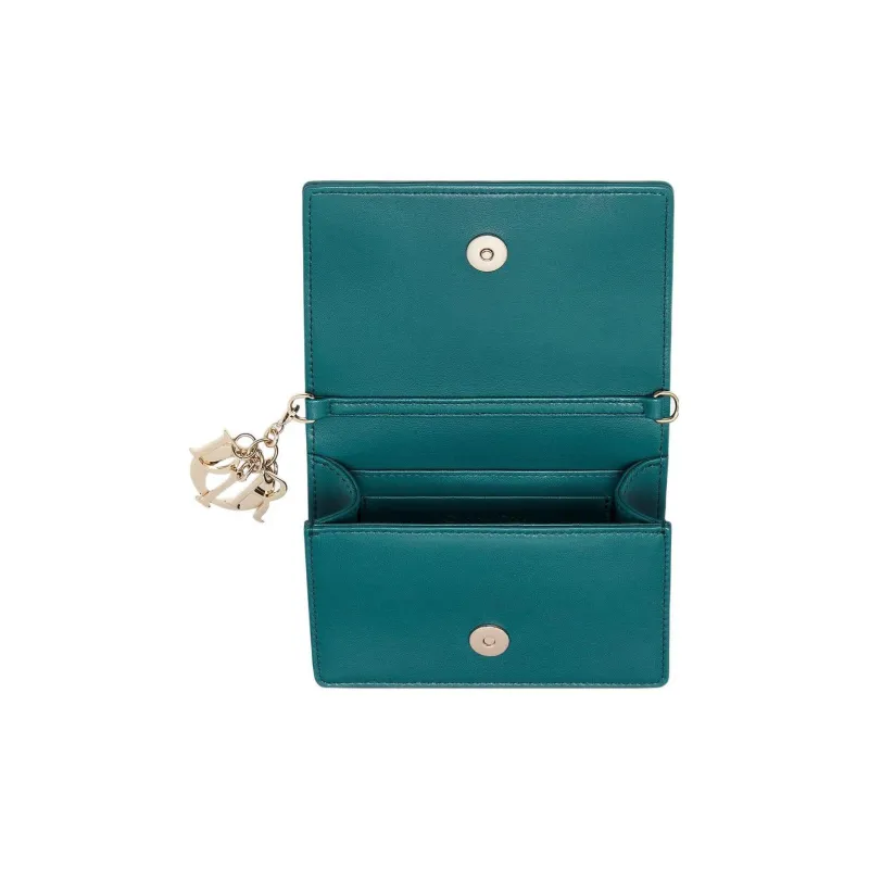 DIOR Lady Dior Sheepskin Clutches Shoulder Bag Crossbody Bag Small Size Women's Blue-4