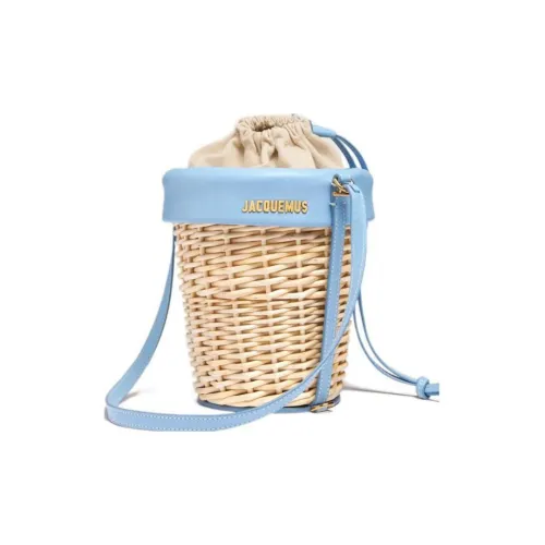 Jacquemus Wicker With Cow Leather Bucket Bag, Shoulder Bag, Crossbody Bag, Handbag Women's Light Blue