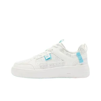QIAODAN Cashew Flower Pattern Wear-Resistant Breathable Slip-Resistant Low-Top Skateboard Shoes Women's White Blue