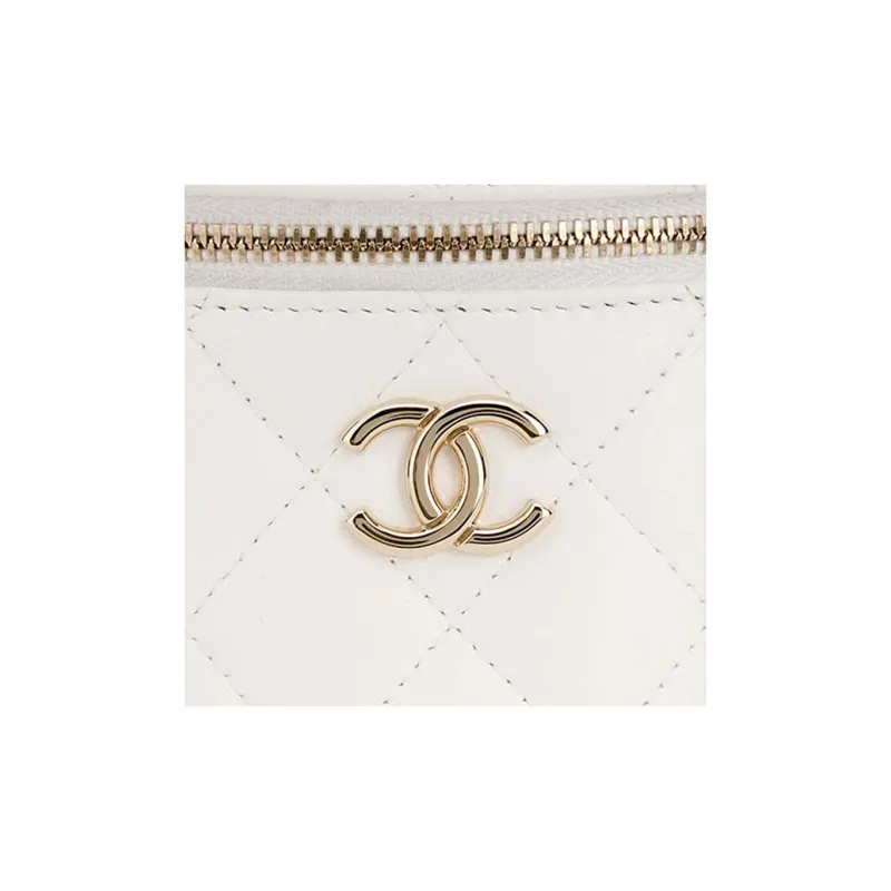 CHANEL 22SS Shiny Lambskin Makeup Bags Handbags Small Size Women's White-5