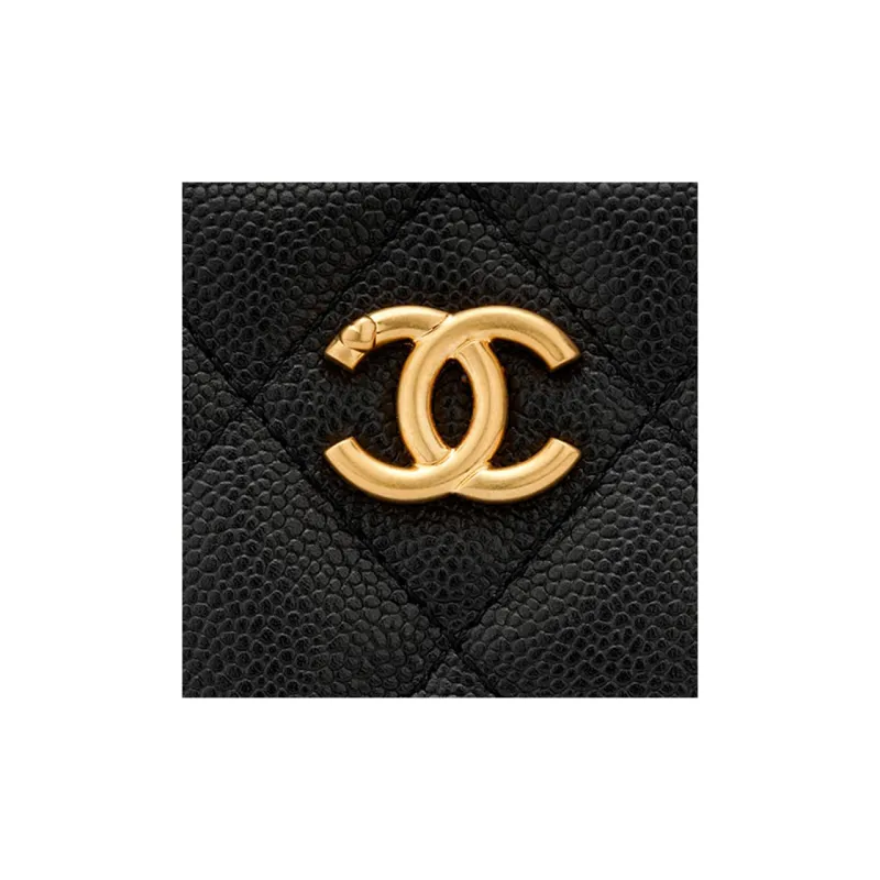 CHANEL Litchi Grain Embossed Cow Leather Shoulder Bag, Crossbody Bag Trumpets Unisex Black-5