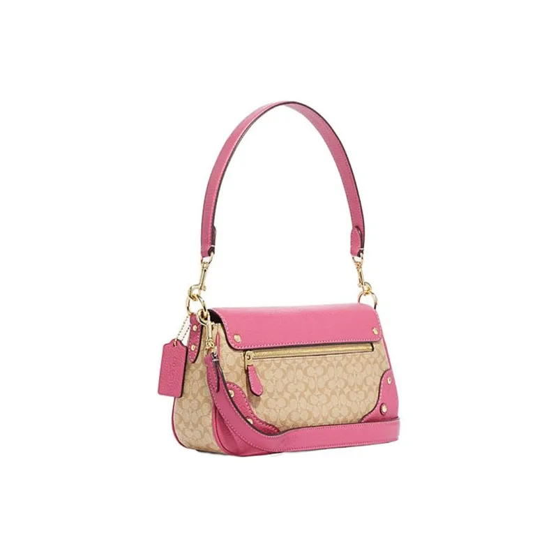 COACH Millie Cow Leather Shoulder Bag, Crossbody Bag Tubas Women's Khaki & Rose Red-1