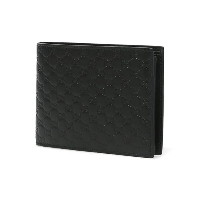 GUCCI Cow Leather Cropped Double Fold Wallet Men's Black-2