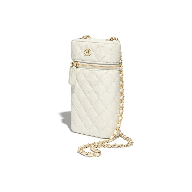 CHANEL Grain Embossed Calfskin & Metal Cell Phone Pouch Women's White-1