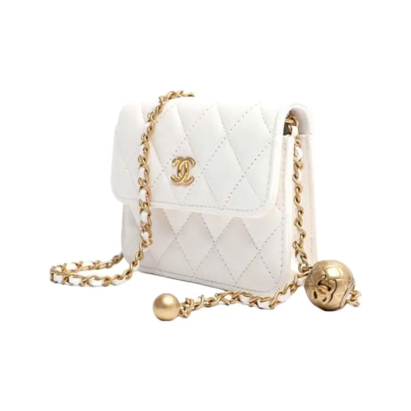 CHANEL Sheepskin Shoulder Bag, Crossbody Bag Women's White-2