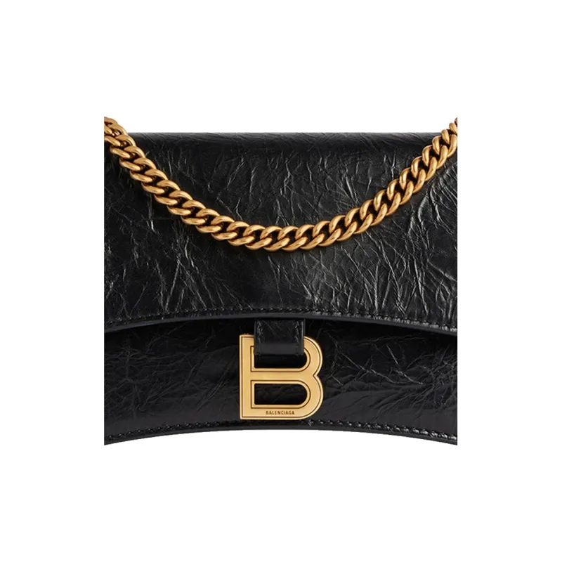 Balenciaga CRUSH Embossed Calfskin Crossbody Bag Shoulder Bag Women's Black-5