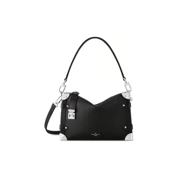 LOUIS VUITTON Trunk Cow Leather Soft Box Bag Shoulder Bag Crossbody Bag Handbag Medium Size Women's Black