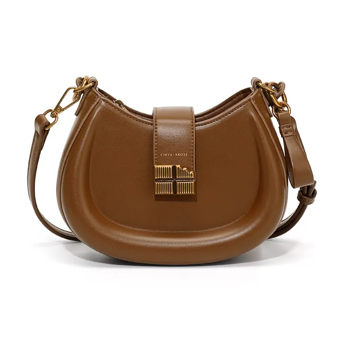 Simvay Clos PU Saddle Bag Shoulder Bag Crossbody Bag Handbag Small Size Women's Ecru/Brown/Black-10