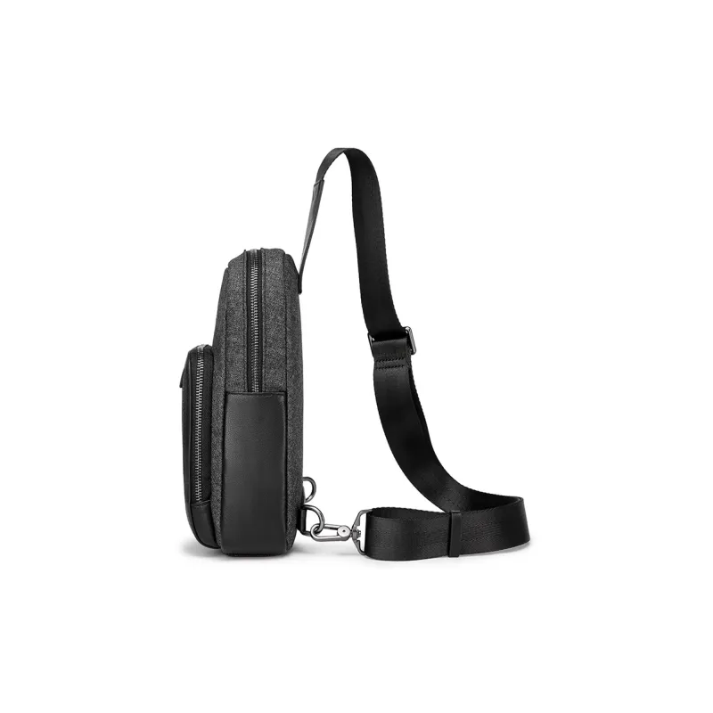 FAIRWHALE Oxford With Cow Leather Shoulder Bag, Crossbody Bag, Sling Bag Men's Dark Gray-2