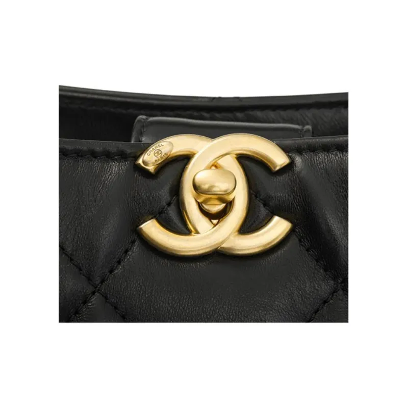 CHANEL Lambskin Hobo Bag, Hippie Bag, Handbag, Shoulder Bag Women's Black-5