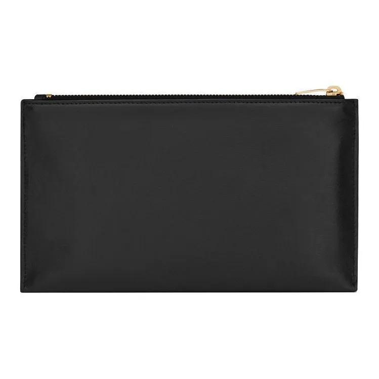 SAINT LAURENT Calfskin Shinny Leather Bill Pocket Clutch Regular Men's Black-3