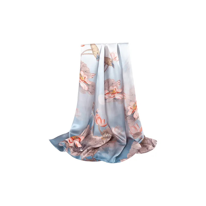 Shanghai Story 100% Mulberry Silk Scarves Women's Lotus Charm, Light Green, Gift Box Set-4
