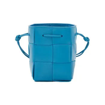 Bottega Veneta CASSETTE Sheepskin Cow Leather Patchwork Bucket Bags Shoulder Bag Crossbody Bag Mini Women's Light Blue