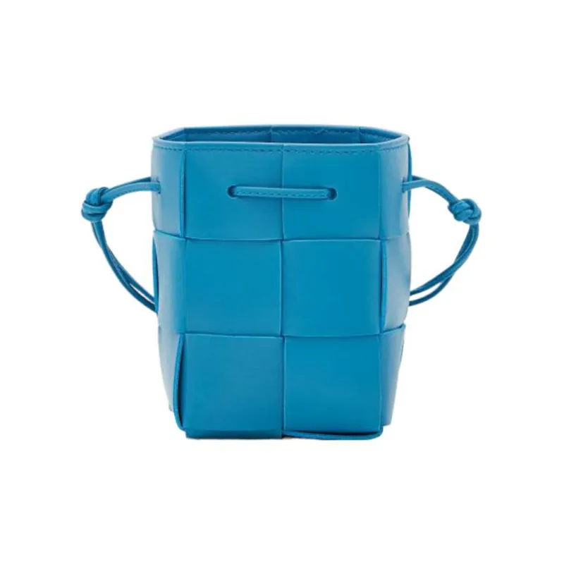 Bottega Veneta CASSETTE Sheepskin Cow Leather Patchwork Bucket Bags Shoulder Bag Crossbody Bag Mini Women's Light Blue-0