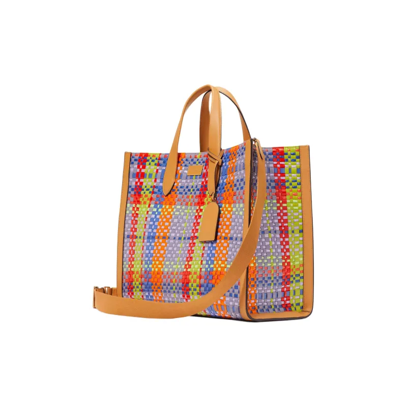 Kate Spade Manhattan Straw Woven Straw Tote Bag Shopping Bag Handbag Large Size Women's Caramel Multicolor-1