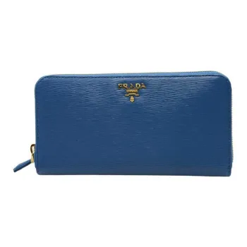 PRADA Cow Leather Clutches Wallets Large Size Unisex Lake Blue