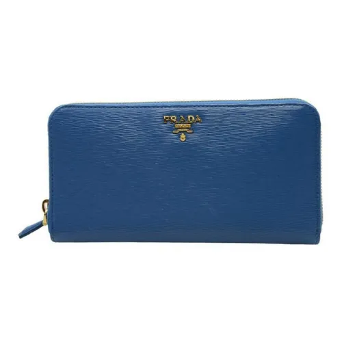 PRADA Cow Leather Clutches Wallets Large Size Unisex Lake Blue