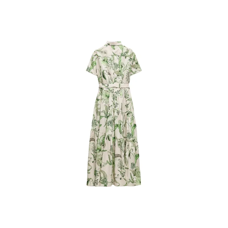 ZARA ZW Series Short-Sleeved Dresses Women's Green-1