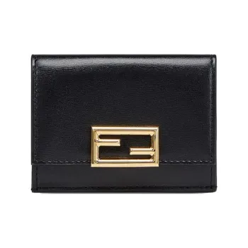 FENDI Calfskin Cropped Tri Fold Wallet Women's Black