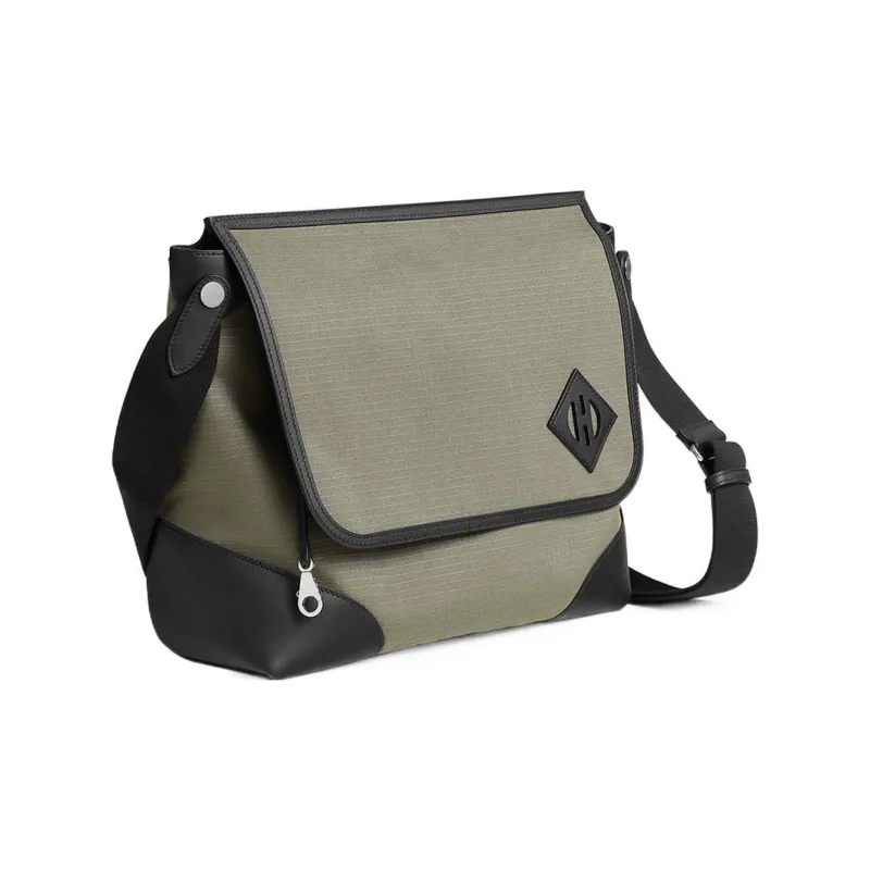 HERMES Allback Bivouac Canvas And Swift Calfskin Messenger Bag, Shoulder Bag, Crossbody Bag Men's Khaki/Black-1