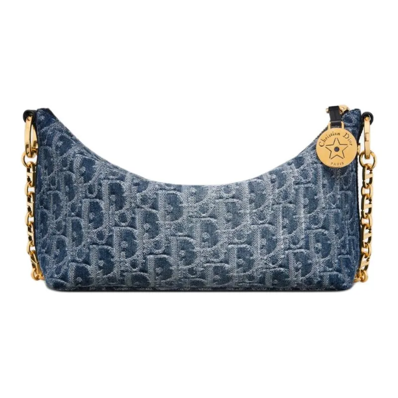 DIOR Jacquard Fabric Handbag, Shoulder Bag Women's Blue-3