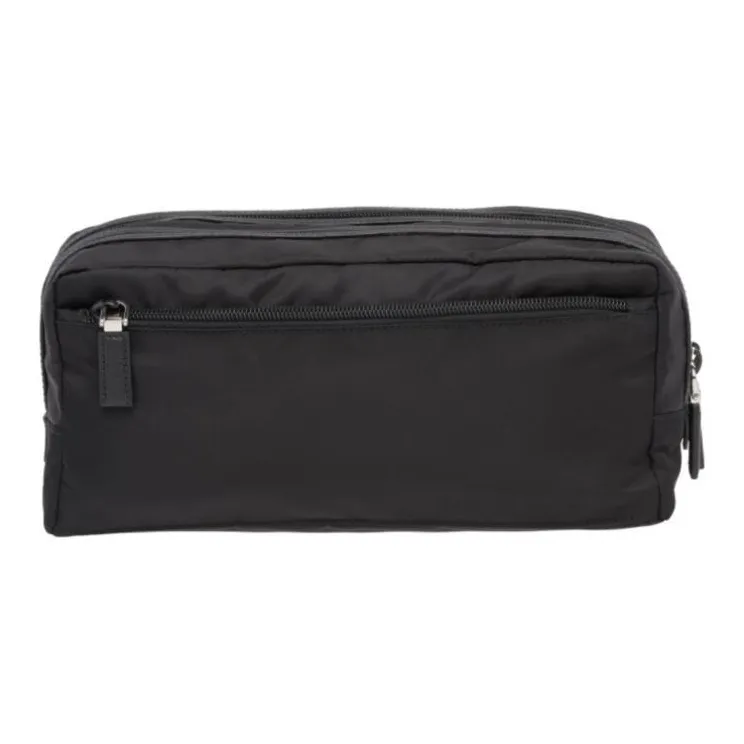 PRADA Saffiano Leather Toiletry Bags Clutches Unisex Black-2