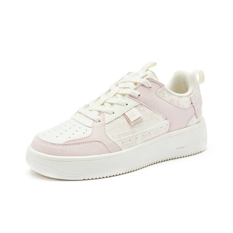 QIAODAN Paisley Coverage Slip Resistant Balance Lightweight Low Top Skateboard Shoes Women's Ivory Cloud Pink-1