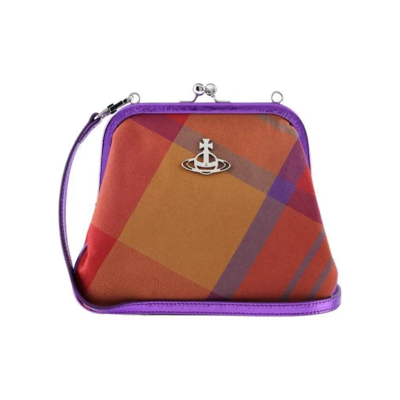 Vivienne Westwood Cotton Shoulder Bag Crossbody Bag Clutches Women's Orange/Purple-0