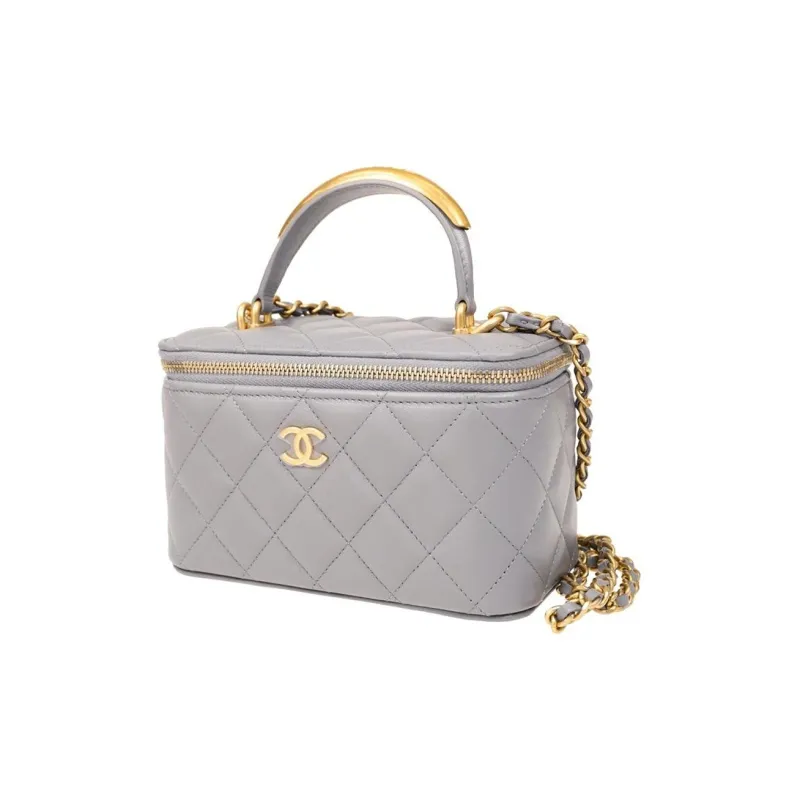 CHANEL Sheepskin Box Bag, Makeup Box, Handbag, Crossbody Bag, Includes Mirror Women's Gray-1