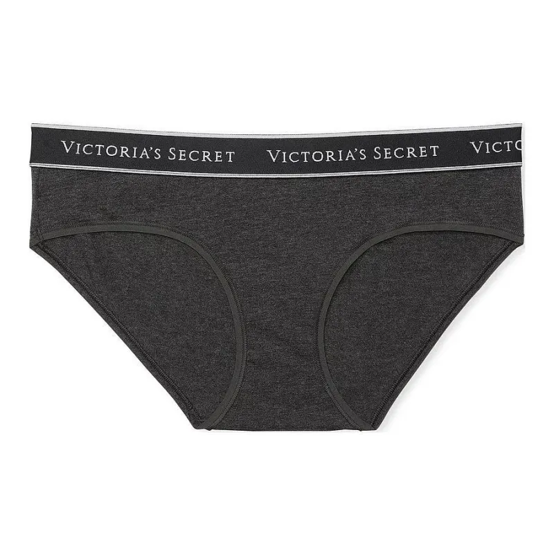 Victoria's Secret Logo Cotton Hiphugger Panty/Grey Underpants Women's 1 Pack Dark Gray-0