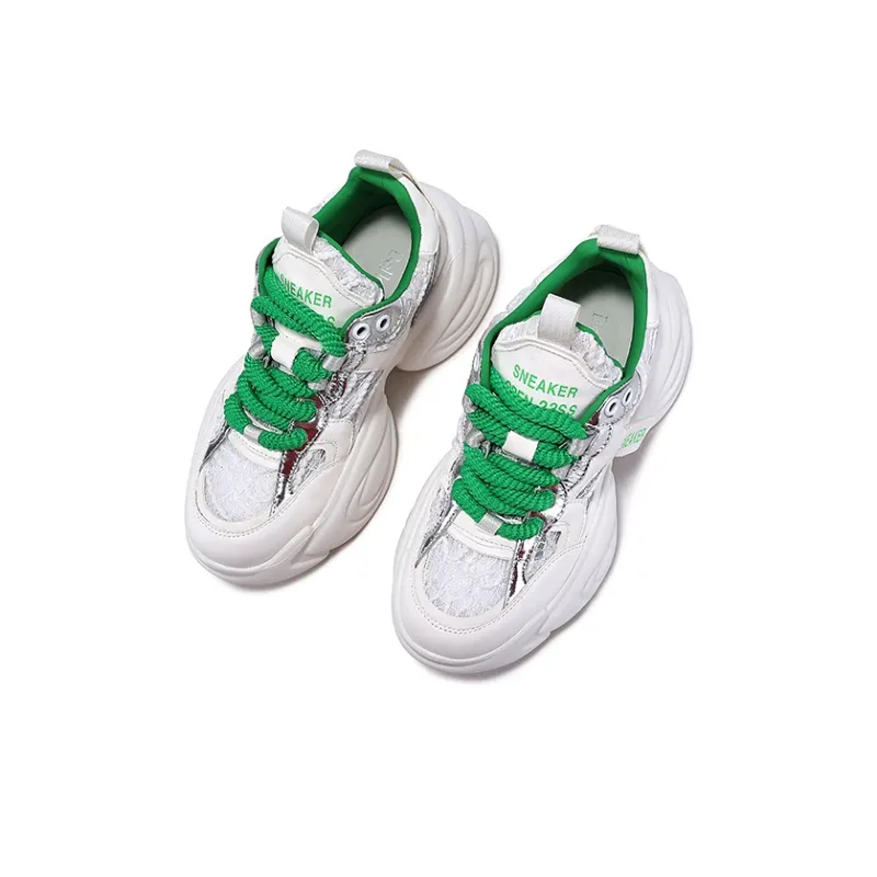BELLALILY Low Top Chunky Sneakers Women's Silver-5