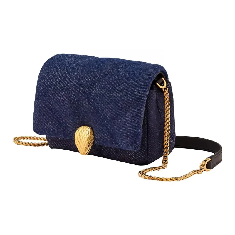 BVLGARI Serpenti Cabochon Denim Fabric Shoulder Bag Crossbody Bag Mini Women's Blue-1