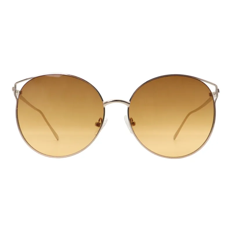 Pair Ponyo Metal Round Sunglasses Unisex Gold-1