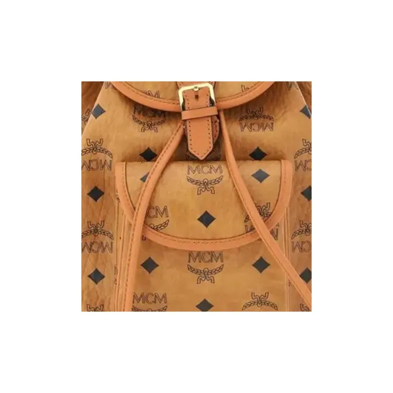 MCM Aren Canvas With Spain Calfskin Backpack Mini Unisex Brown/Cognac-4