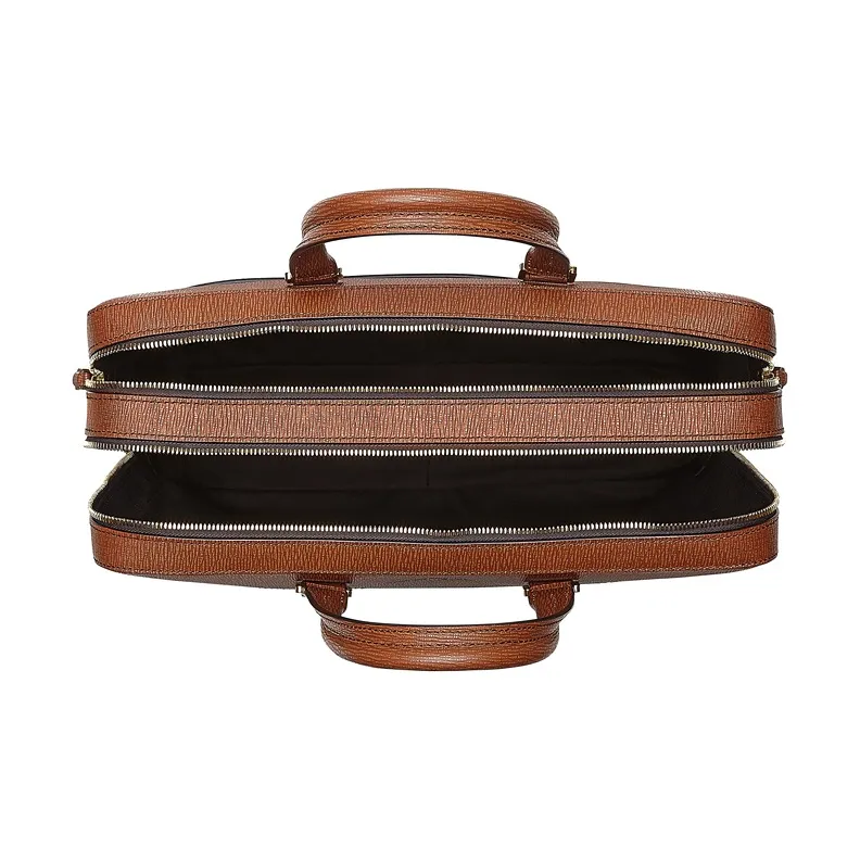 FERRAGAMO Hammered Texture Cow Leather Briefcase, Handbag Men's Brown-3