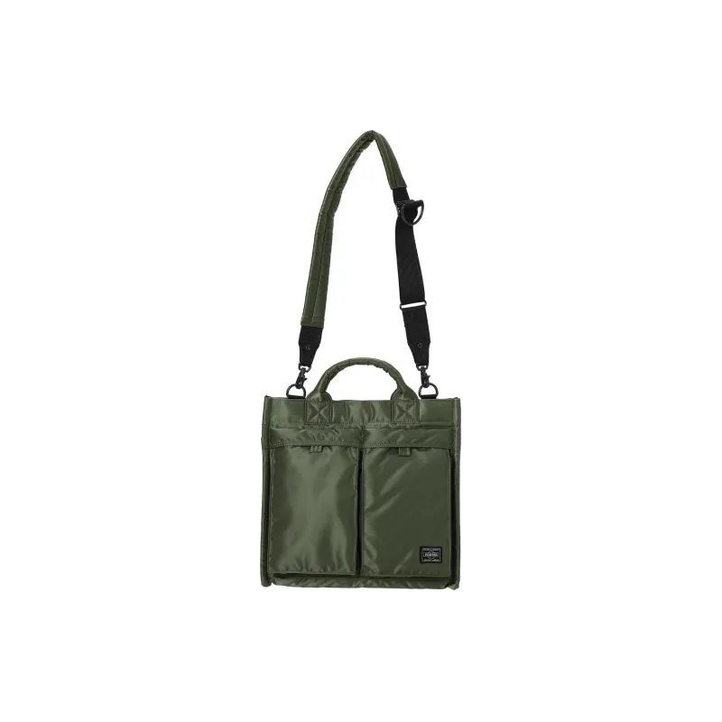 PORTER Nylon Twill Tote Bag Shopping Bag Shoulder Bag Crossbody Bag Handbag Medium Size Unisex Sage Green-4