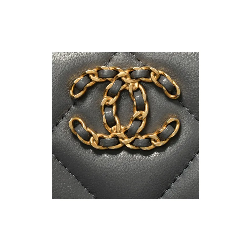 CHANEL 19Bag Lambskin Card Holder Women's Gray-4