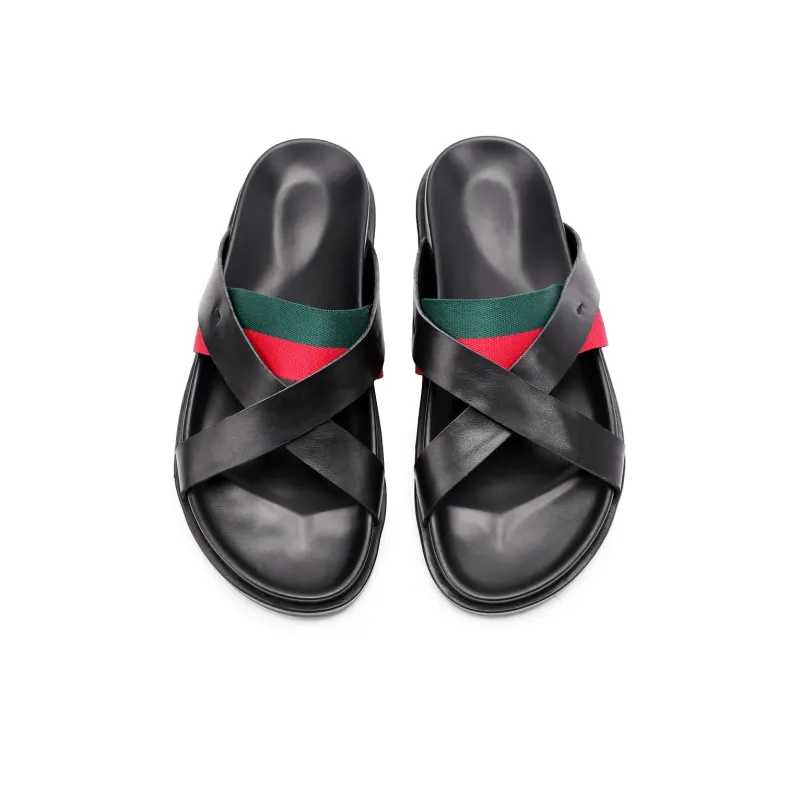Brounvanm Slip Resistant Slide Slippers Men's Red Green Woven-4