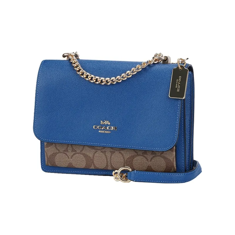 COACH Klare Leather Trunk Bag, Shoulder Bag, Crossbody Bag Women's Blue & Brown Monogram-1
