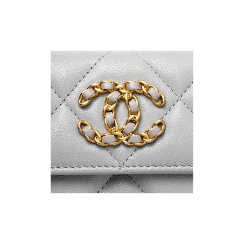 CHANEL Lambskin Card Sleeve Card Holder Women's Gray-5