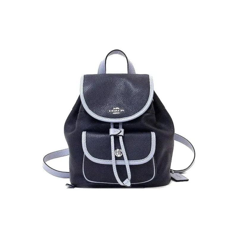 COACH Pennie Leather Backpack Women's Navy Blue-1