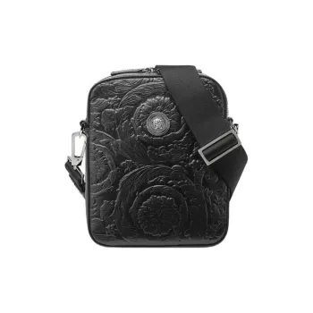 FANSIZHE MEDUSA BIGGIE Collection Barocco Cow Leather Shoulder Bag Crossbody Bag Small Size Men's Black