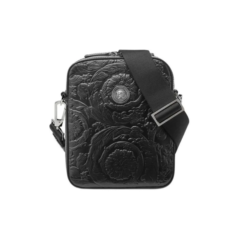 FANSIZHE MEDUSA BIGGIE Collection Barocco Cow Leather Shoulder Bag Crossbody Bag Small Size Men's Black-0
