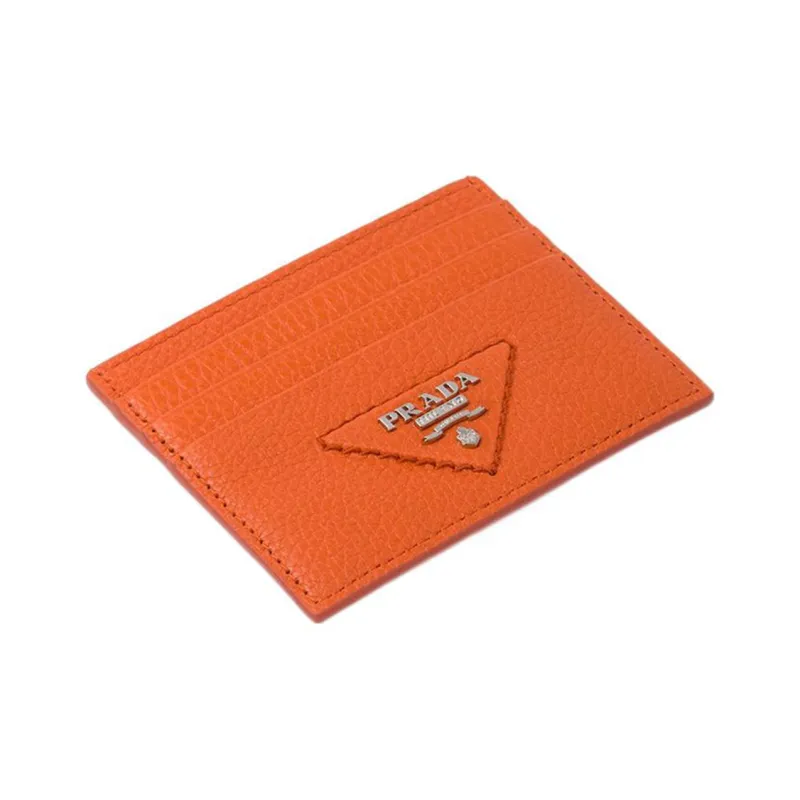 PRADA Leather Card Clip Card Holder Women's Orange-1