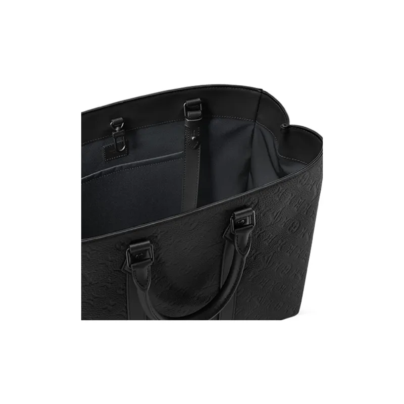 LOUIS VUITTON Sac Plat Embossed Leather Tote Bag, Shopping Bag, Shoulder Bag, Handbag Regular Men's Black-4