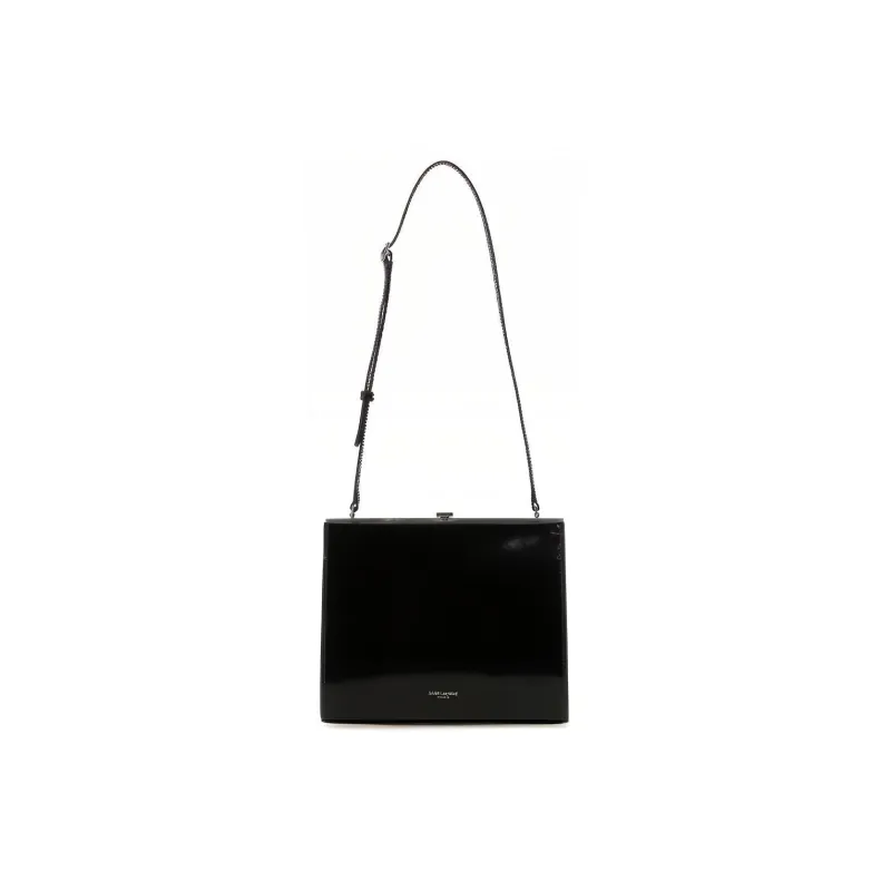 SAINT LAURENT LE ANNE MARIE Leather Bonded Patent Leather Portable Crossbody Bag Shoulder Bag Women's Black-0