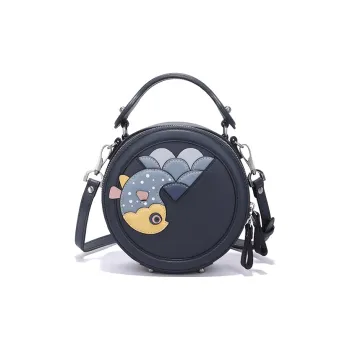 BAMPO Cow Leather Small Round Bag Shoulder Bag Crossbody Bag Medium Size Women's Black/Brown Blue