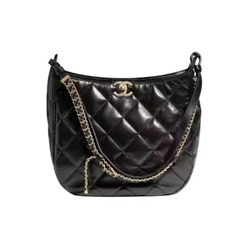 CHANEL Lambskin Hobo Bag Slouchy Bag Handbag Shoulder Bag Women's Black