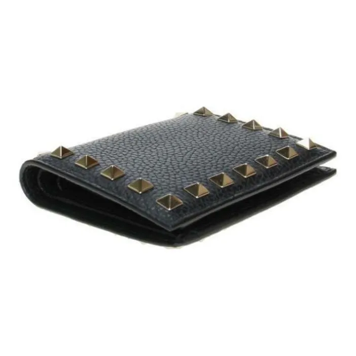 Valentino GARAVANI Calfskin Patchwork Leather Coin Purses Wallets Women's Black-3