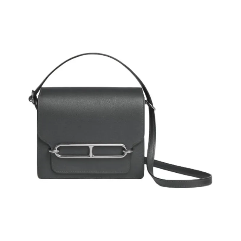 HERMES Roulis Evercolor Calfskin Pig Nose Bag Shoulder Bag Crossbody Bag Mini Women's Gray Black-0